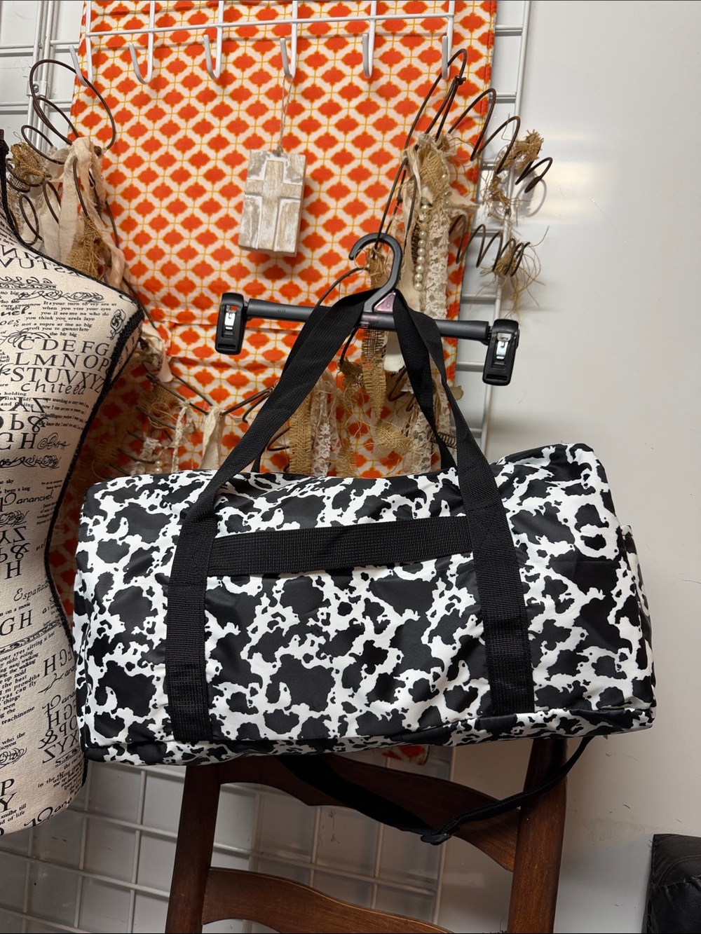 Black & White Cow Print Travel Duffel Bag - Unbranded